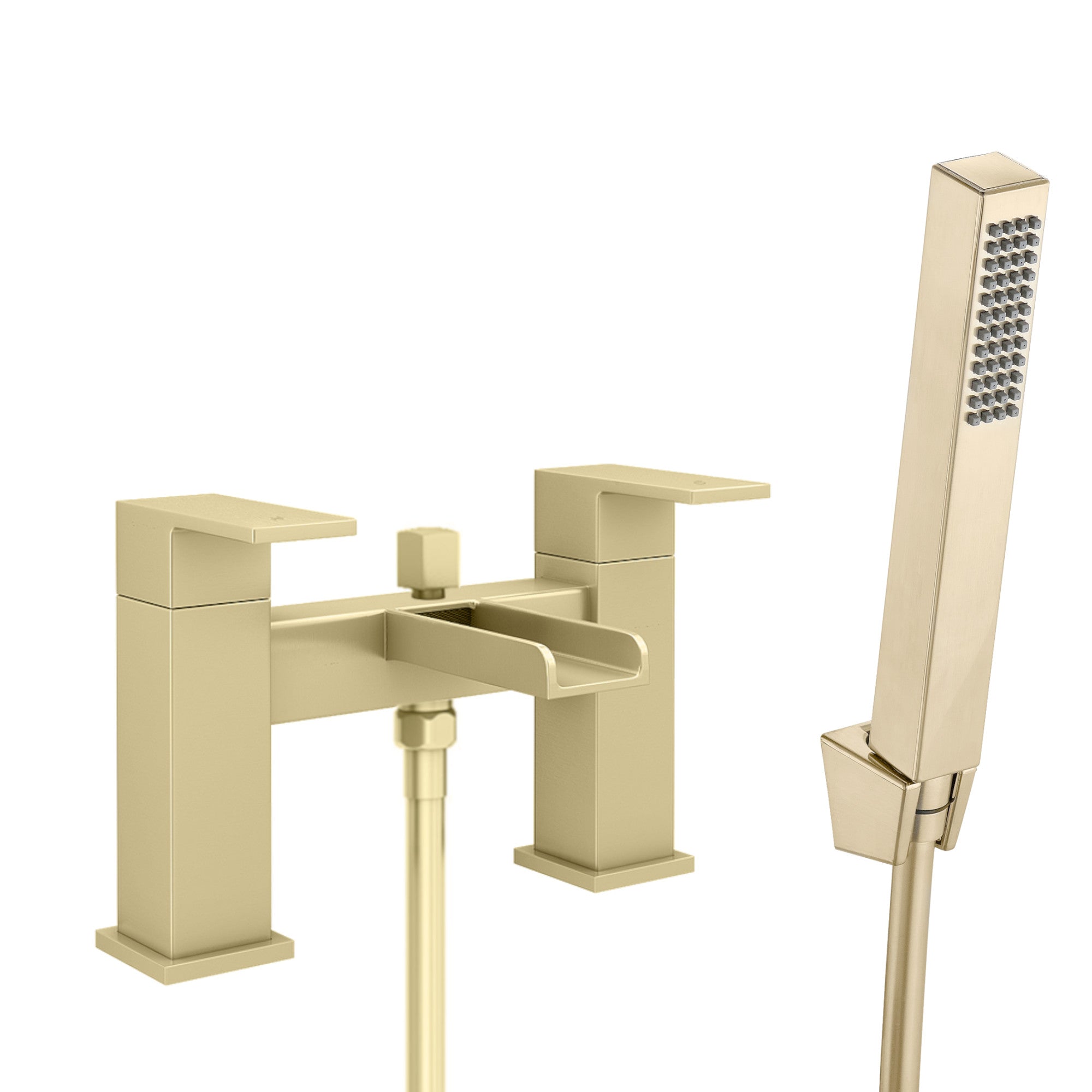 Plaza square waterfall bath shower mixer tap filler - brushed brass