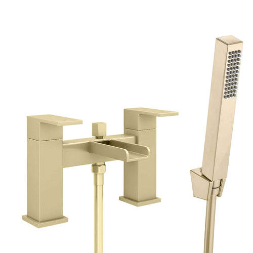 Buy Plaza square waterfall bath shower mixer tap filler - brushed brass online UK