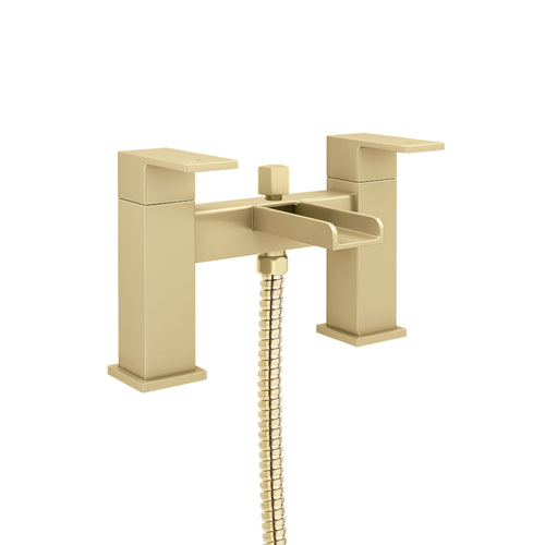 Buy Plaza bundle incl. bath shower mixer tap with dual riser rail, basin mixer, bath and basin wastes - brushed brass online UK