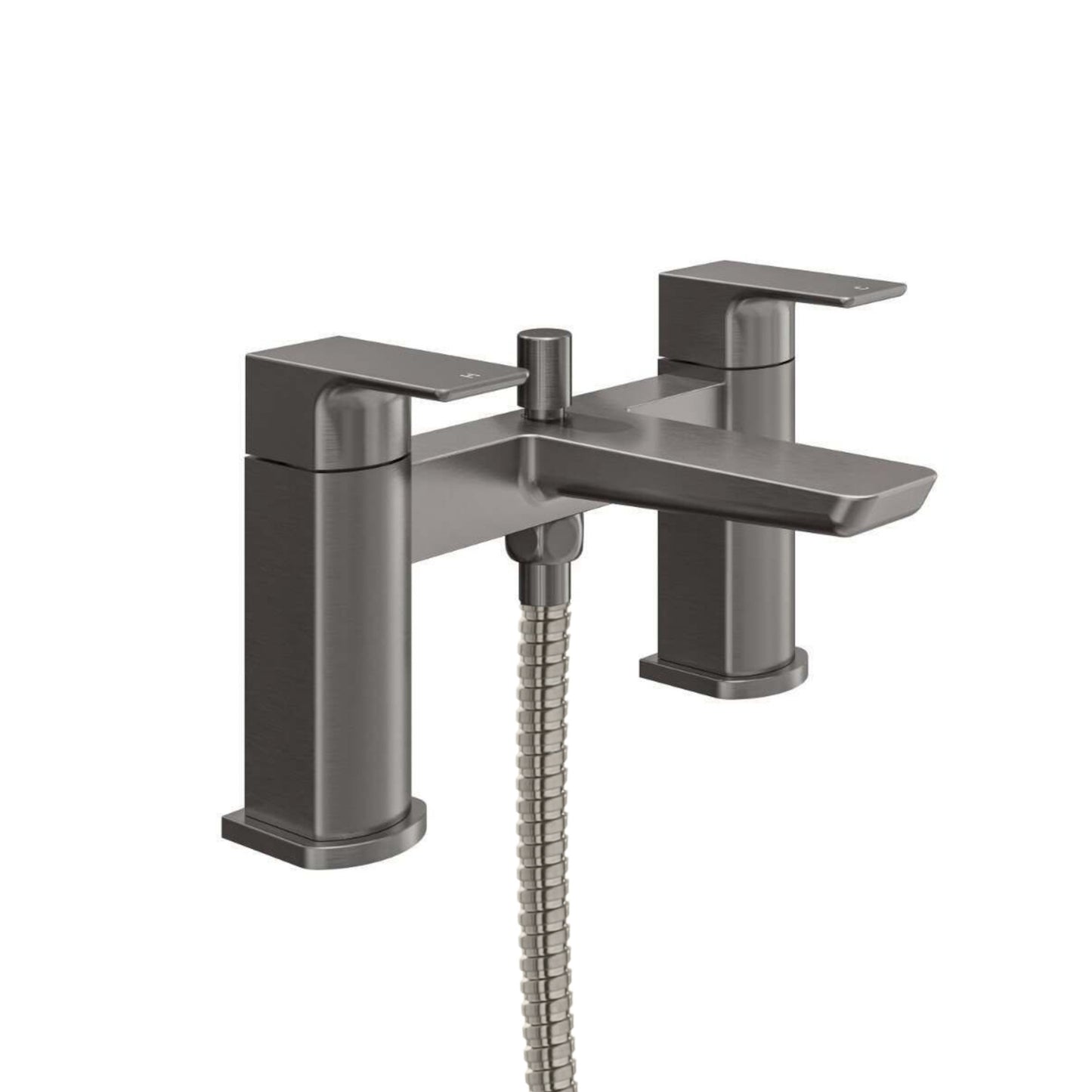 Mykonos contemporary bath shower mixer tap with dual rigid riser - gunmetal grey