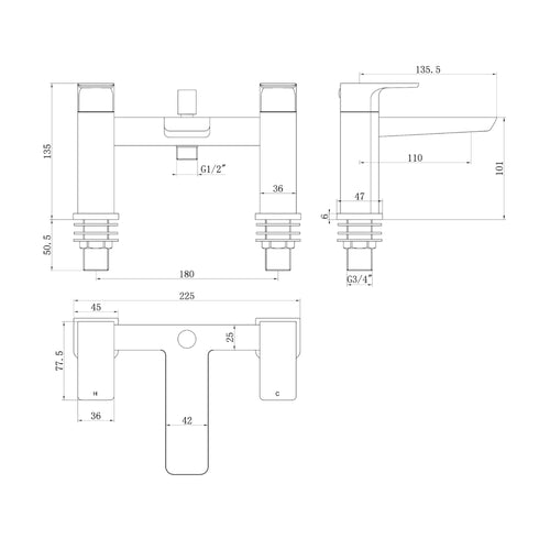 Buy Mykonos bundle incl. bath shower mixer tap with dual riser rail, basin mixer, bath and basin wastes - brushed brass online UK