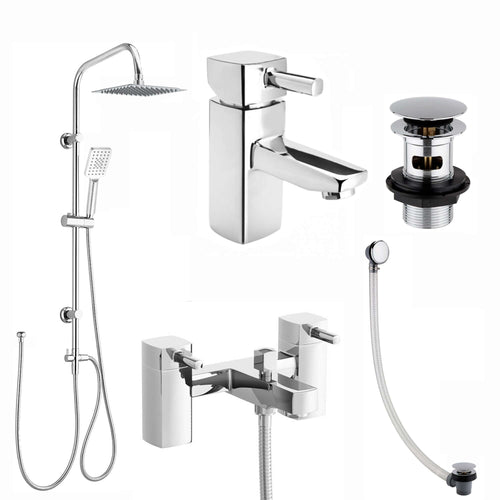 Buy Stella bundle incl. bath shower mixer tap with dual riser rail, basin mixer, bath and basin wastes - chrome online UK