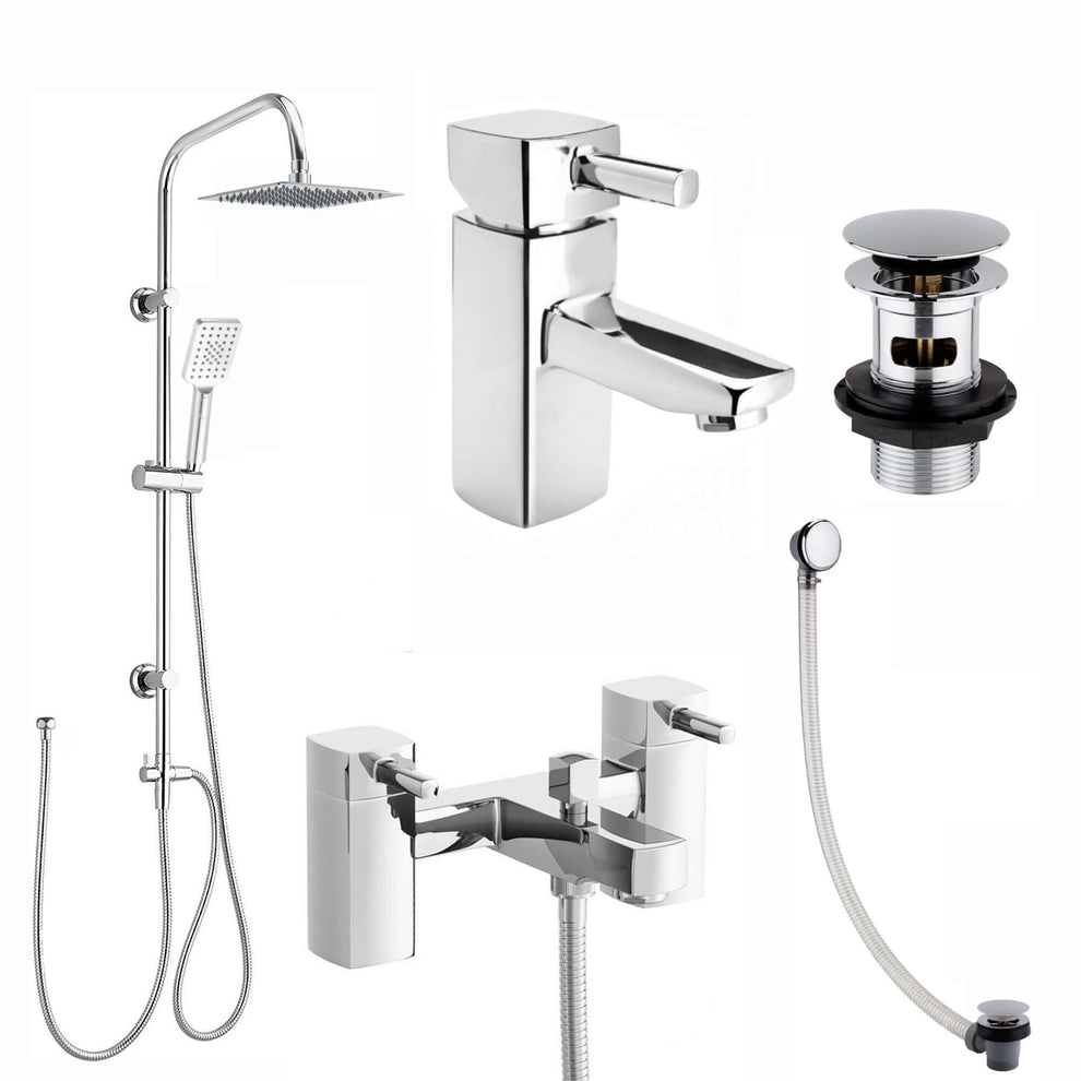 Stella bundle incl. bath shower mixer tap with dual riser rail, basin ...
