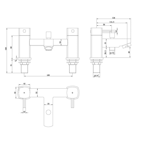 Buy Stella bundle incl. bath shower mixer tap with dual riser rail, basin mixer, bath and basin wastes - chrome online UK