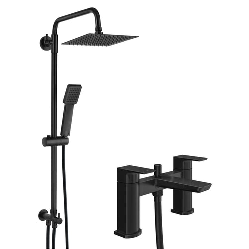 Buy Mykonos contemporary bath shower mixer tap with dual rigid riser - matt black online UK