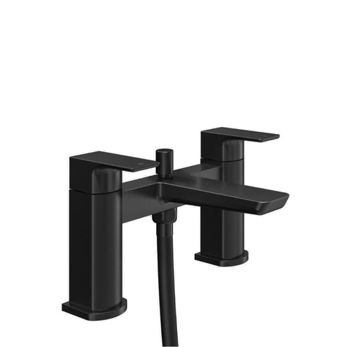 Buy Mykonos contemporary bath shower mixer tap with dual rigid riser - matt black online UK