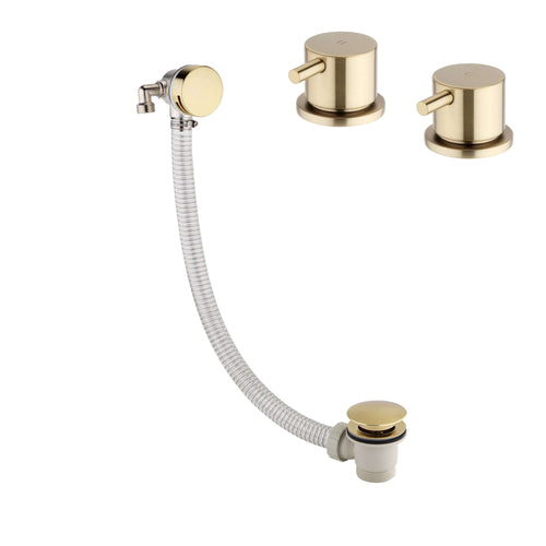Buy Round overflow bath filler with 3/4" deck bath side valves (pair) - brushed brass online UK