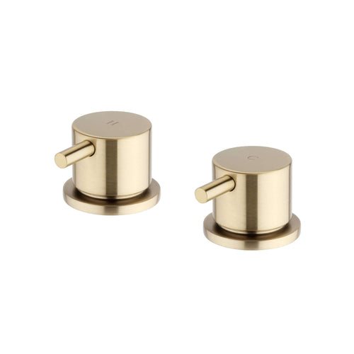 Buy Round overflow bath filler with 3/4" deck bath side valves (pair) - brushed brass online UK
