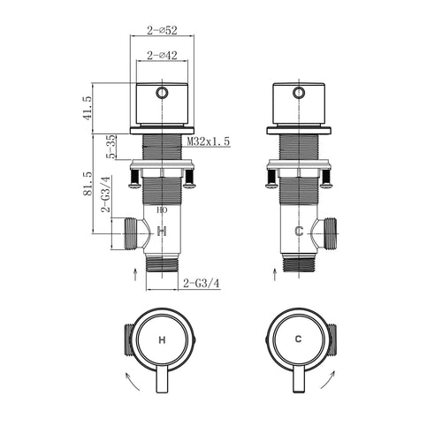 Buy Round overflow bath filler with 3/4" deck bath side valves (pair) - brushed brass online UK