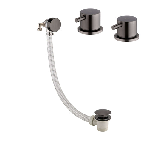 Buy Round overflow bath filler with 3/4" deck bath side valves (pair) - gunmetal grey online UK