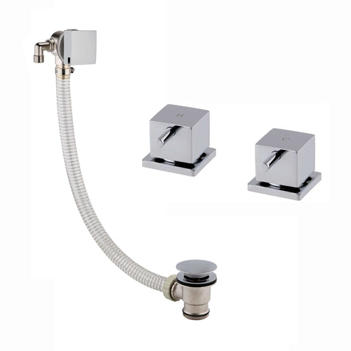 Buy Square overflow bath filler with 3/4" deck bath side valves (pair) - chrome online UK