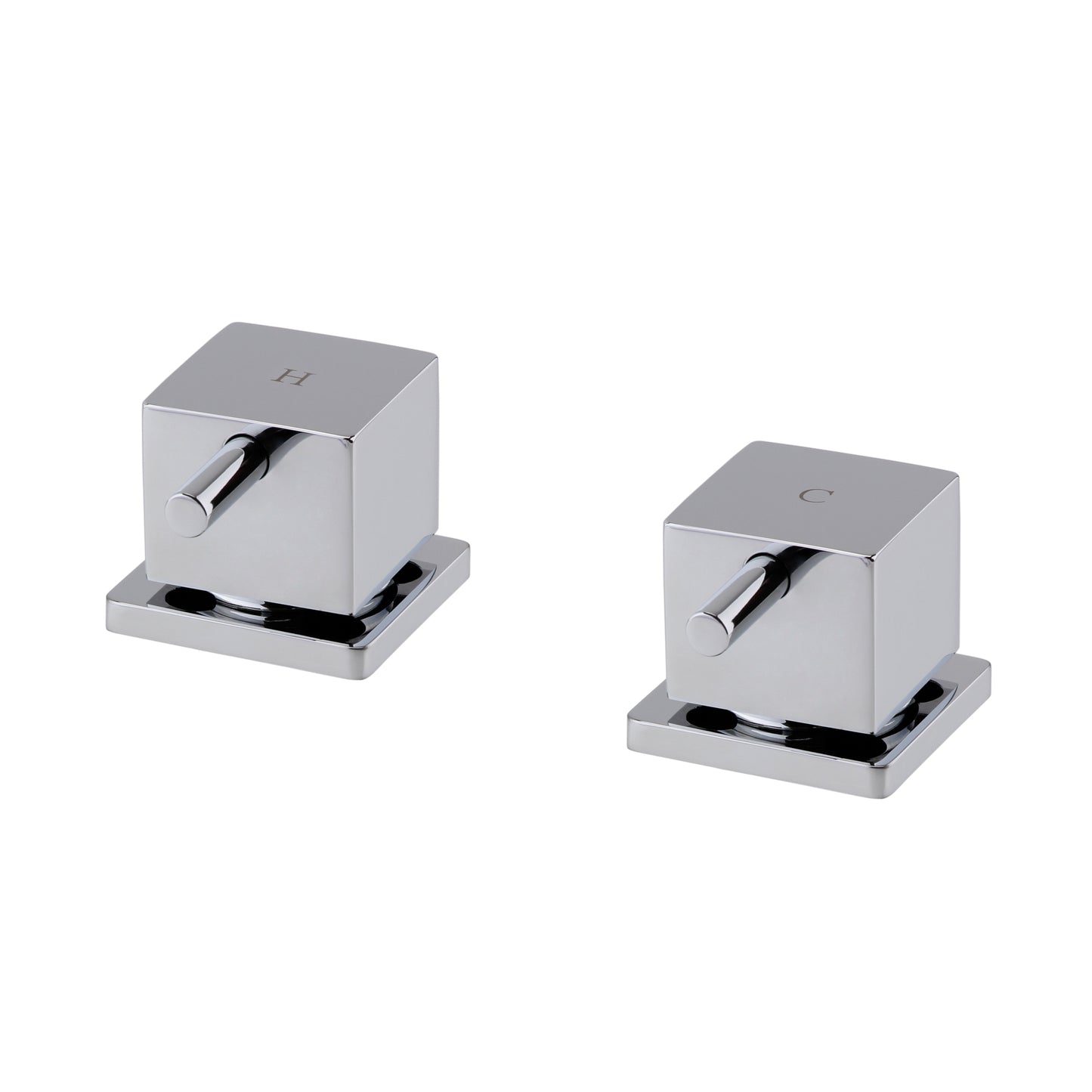 Square overflow bath filler with 3/4" deck bath side valves (pair) - chrome