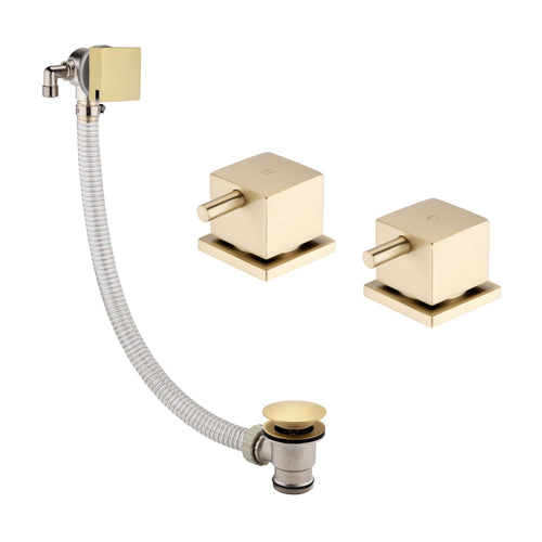 Buy Square overflow bath filler with 3/4" deck bath side valves (pair) - brushed brass online UK