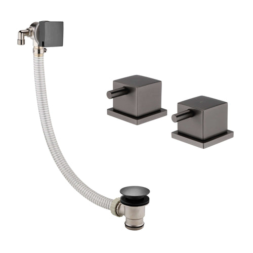 Buy Square overflow bath filler with 3/4" deck bath side valves (pair) - gunmetal grey online UK