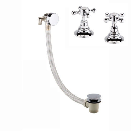 Buy Traditional overflow bath filler with 3/4" deck bath side valves (pair) - chrome online UK