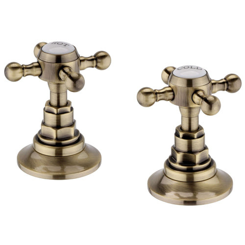 Buy Traditional overflow bath filler with 3/4" deck bath side valves (pair) - antique brass online UK