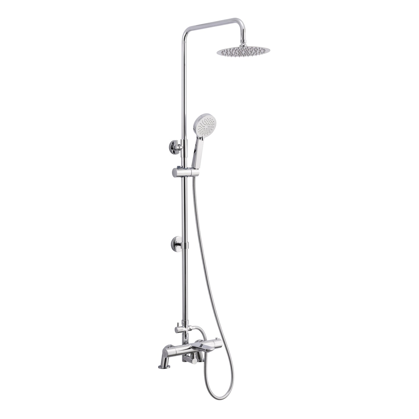 Buy Harbour thermostatic bar bath shower mixer valve with dual rigid riser kit, 200mm round overhead rain shower and handheld - chrome online UK