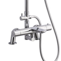 Buy Harbour thermostatic bar bath shower mixer valve with dual rigid riser kit, 200mm round overhead rain shower and handheld - chrome online UK