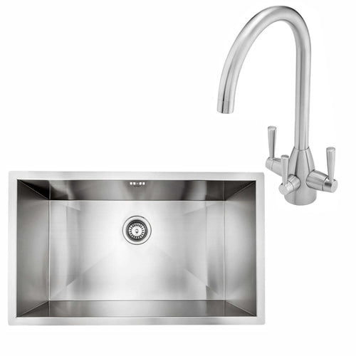Buy Kitchen Sink And Tap Set, Bali 760mm 1.0 Bowl Undermount Or Topmount Kitchen Sink With Overflow - Brushed Stainless Steel, Icon Filter Kitchen Tap online UK
