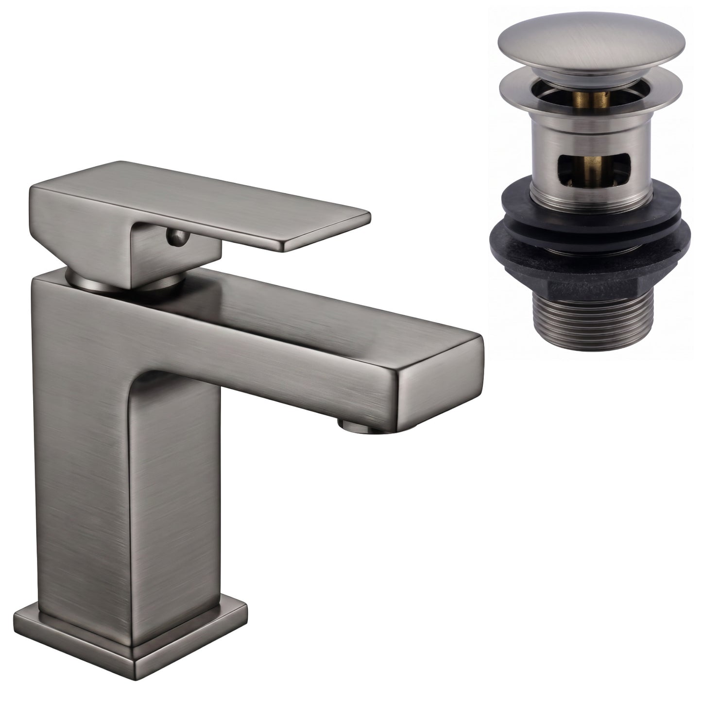 Athena contemporary square basin sink mixer tap + slotted waste - gunmetal grey