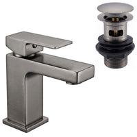Athena contemporary square basin sink mixer tap + slotted waste - gunmetal grey
