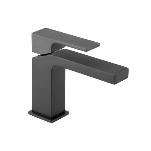 Athena contemporary square basin sink mixer tap + slotted waste - gunmetal grey