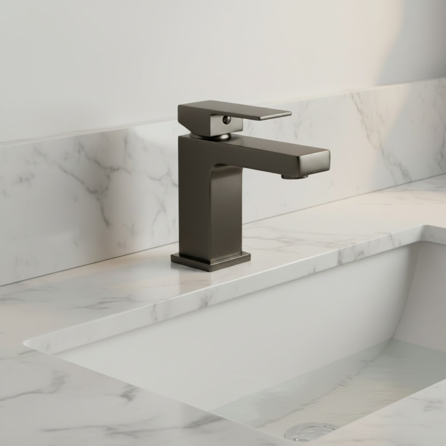 Athena contemporary square basin sink mixer tap + slotted waste - gunmetal grey