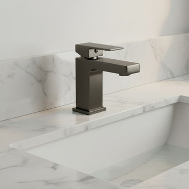 Athena contemporary square basin sink mixer tap + slotted waste - gunmetal grey