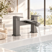 Athena contemporary square bath mixer tap filler - gunmetal grey