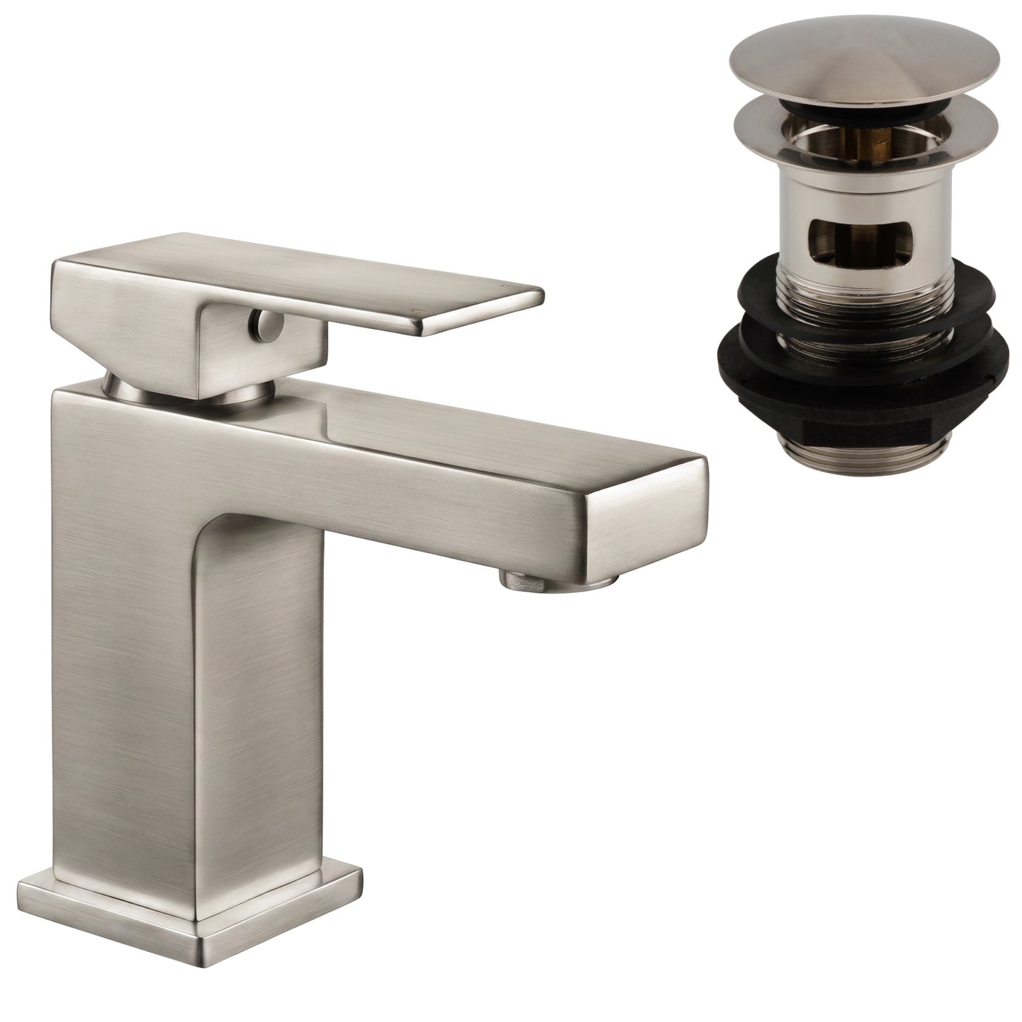 Athena contemporary square basin sink mixer tap + slotted waste - brushed nickel
