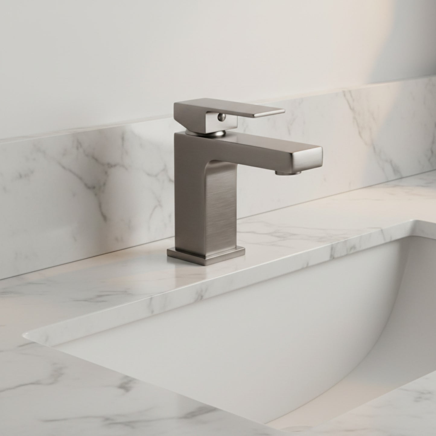 Athena contemporary square basin sink mixer tap + slotted waste - brushed nickel