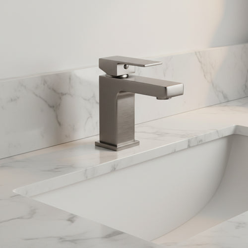 Athena contemporary square basin sink mixer tap + slotted waste - brushed nickel