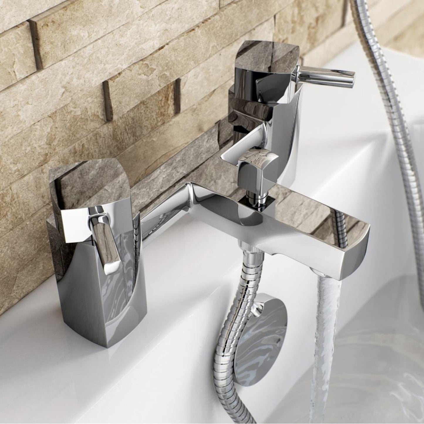 Stella contemporary bath shower mixer filler tap angular shape - chrome