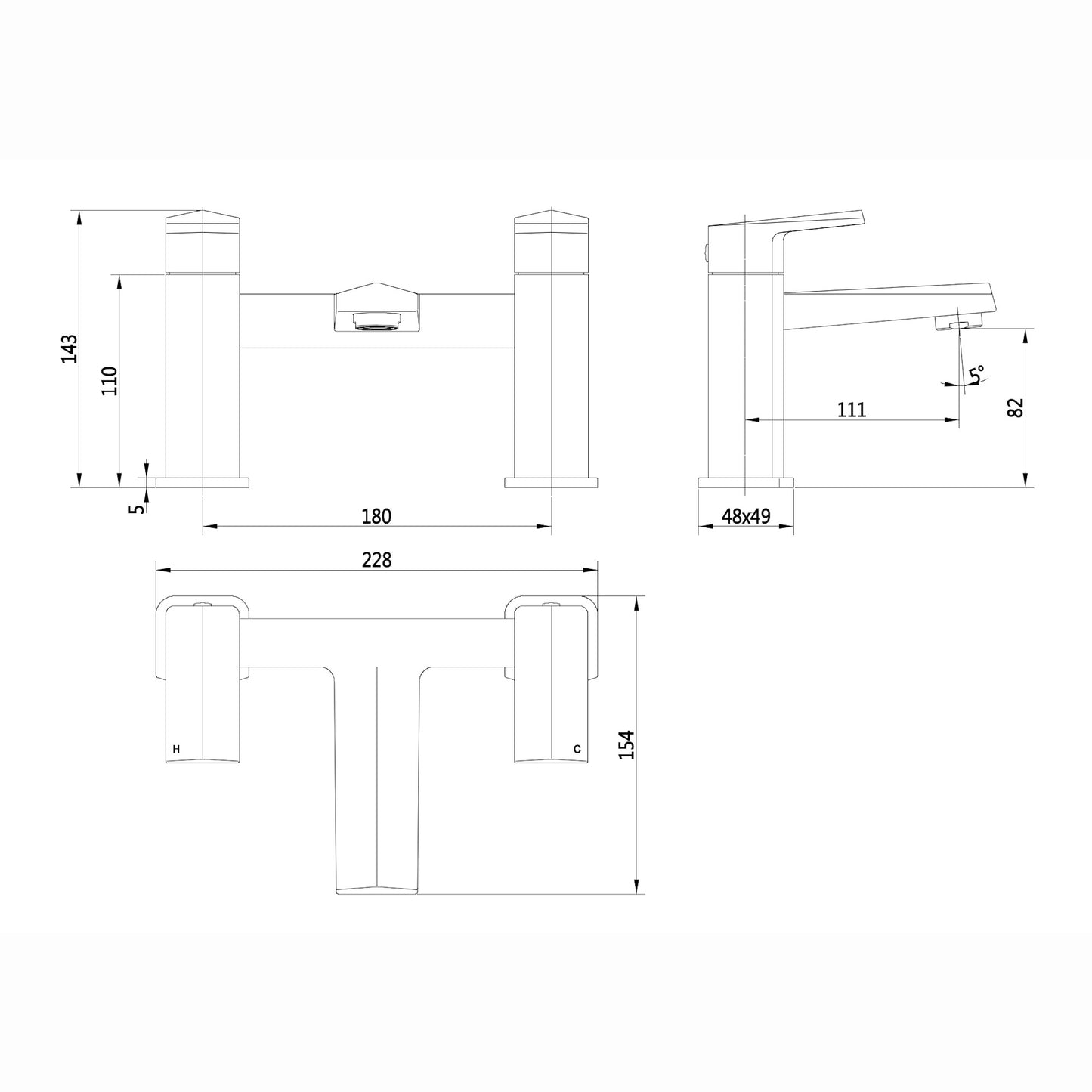 Milly geo inspired hexagonal bath mixer tap filler - matt black