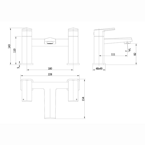 Milly geo inspired hexagonal bath mixer tap filler - matt black