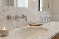 Downton wall-mount basin tap 3 hole with white ceramic levers - chrome