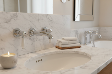 Downton wall-mount basin tap 3 hole with white ceramic levers - chrome