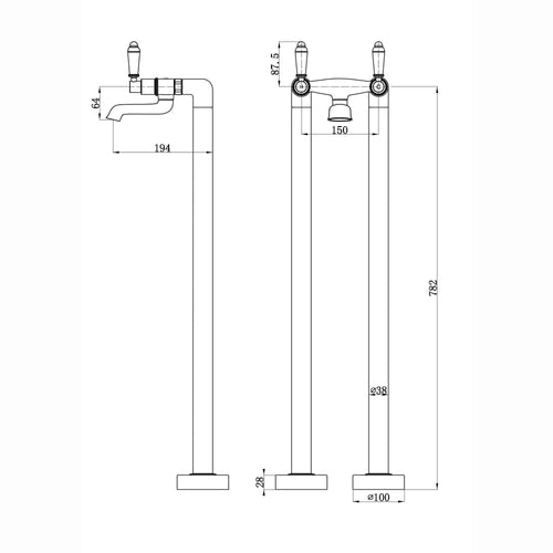 Buy Downton floorstanding bath mixer tap with white ceramic levers - antique brass online UK