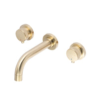 Sienna contemporary wall mounted basin mixer tap half knurled handles (3TH) - brushed brass