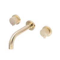 Sienna contemporary wall mounted basin mixer tap full knurled handles (3TH) - brushed brass