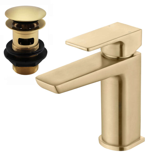 Buy Mykonos contemporary basin sink mixer tap with waste - brushed brass online UK
