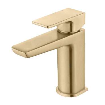 Mykonos contemporary basin sink mixer tap with waste - brushed brass