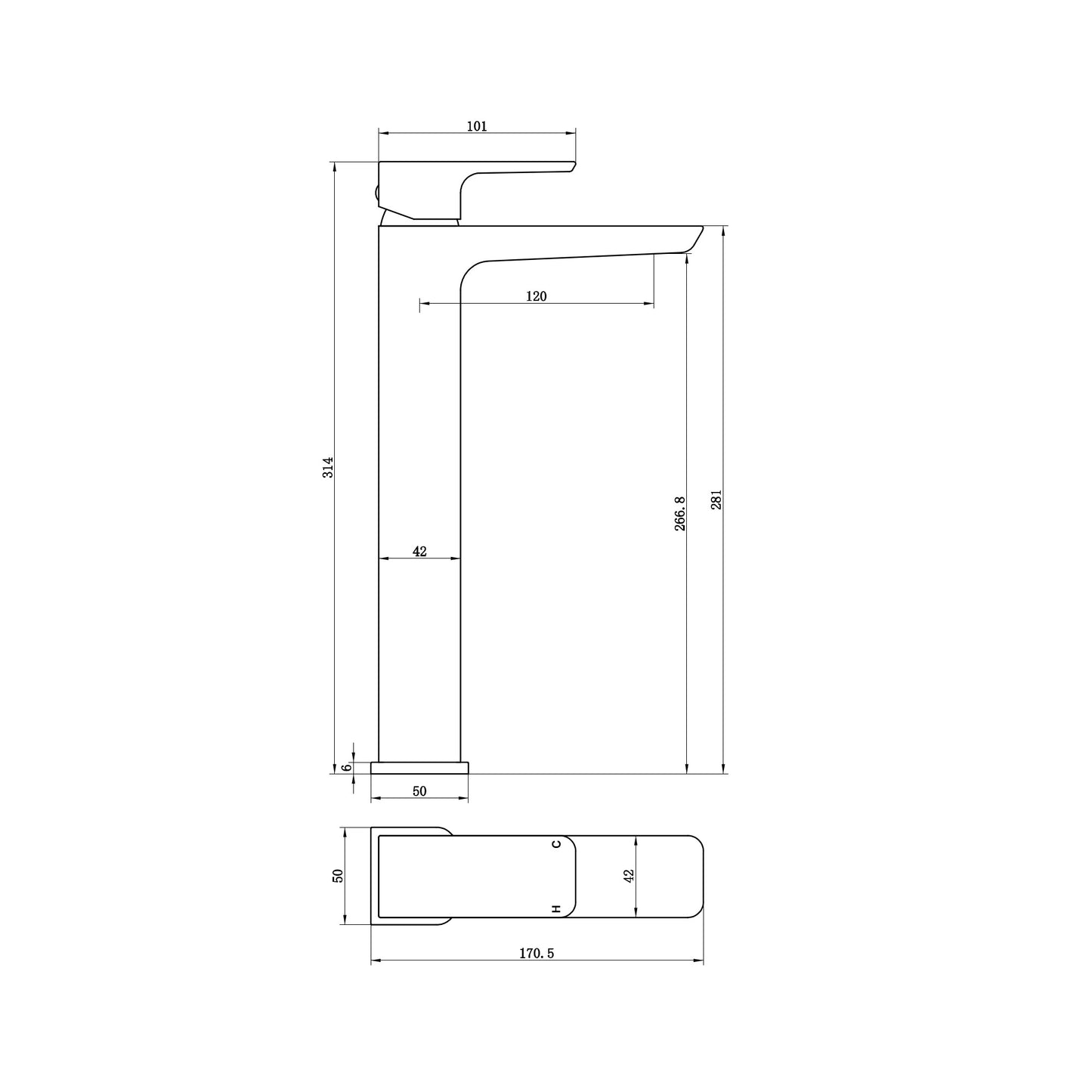 Mykonos basin mixer tap high rise - brushed brass
