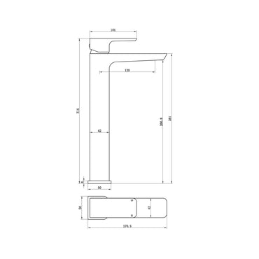 Mykonos basin mixer tap high rise - brushed brass