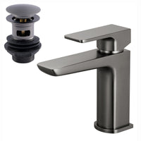 Mykonos contemporary basin sink mixer tap with waste - gunmetal grey