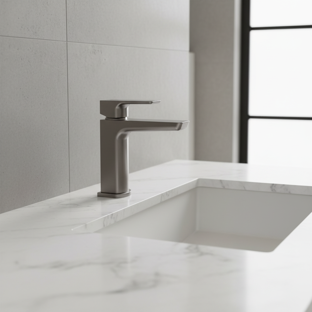 Mykonos contemporary basin sink mixer tap with waste - gunmetal grey
