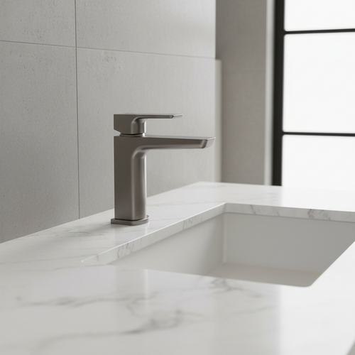 Mykonos contemporary basin sink mixer tap with waste - gunmetal grey