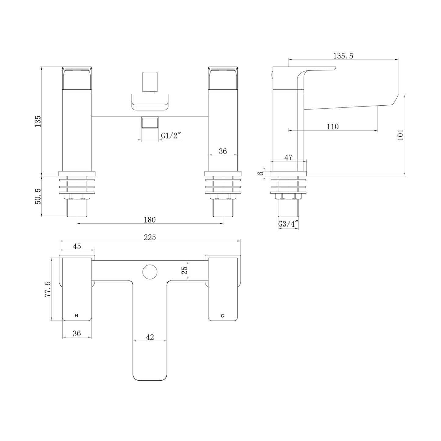 Mykonos contemporary bath shower mixer tap - gunmetal grey