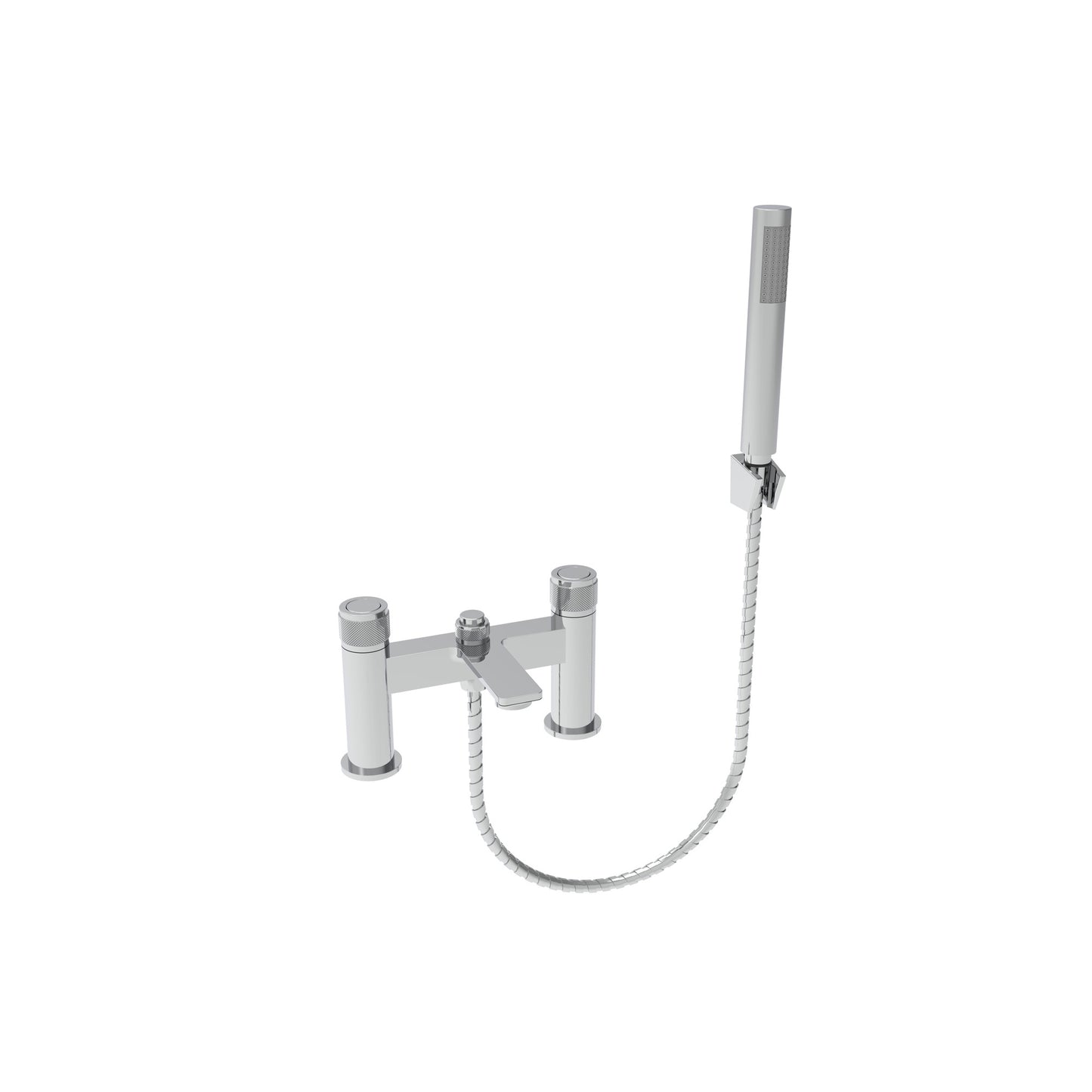 Hoxton bath shower mixer with knurling push button - chrome