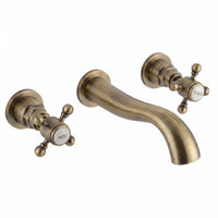 Camberley traditional wall mount basin mixer tap crosshead 3 hole - antique brass